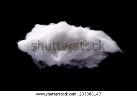Cotton Wool Cloud isolated on Black Background with Text Space. Clouds Made of Real Cotton