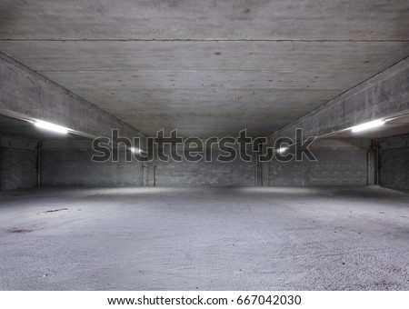 Empty Warehouse Interior. Industrial Shed or Parking Lot. Urban, Rough Under-construction Background.