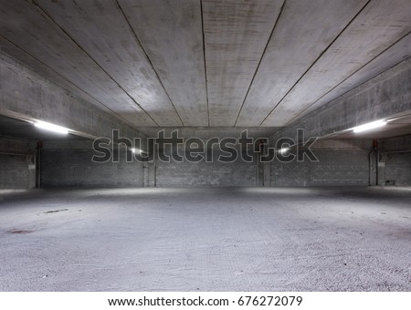 Industrial Shed or Parking Lot. Urban, Rough Under-construction Background. Empty Warehouse Interior.
