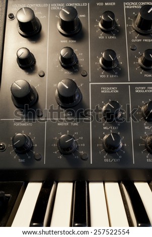 Detail vintage analog synthesizer oscillator banks