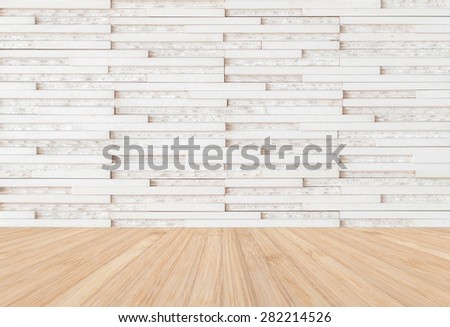 White modern tile wall with wooden floor in natural cream beige color tone : Granite tile wall pattern texture background with wooden floor in natural  light white cream color tone