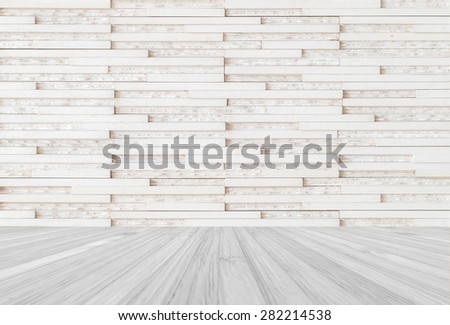 White modern tile wall with wooden floor in white grey color tone : Granite tile wall pattern texture background in natural  light white color tone