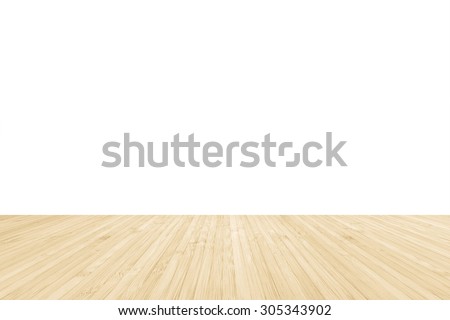 Isolated bamboo wood floor texture in natural yellow cream brown color tone on white wall background: Wooden table/ tabletop in creme beige brown toned colour on white backdrop