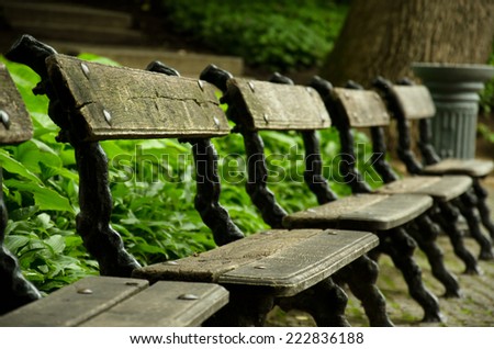 Old park bench close-up