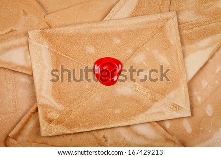 Old styled envelope with empty red sealing wax stamp