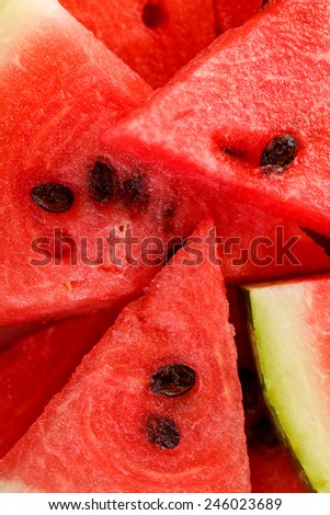 Closeup view of pieces of fresh watermelon