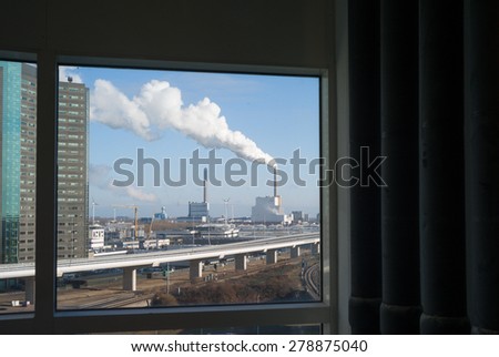 Chimney in industrial areal, Amsterdam neighboroughs, Netherlands