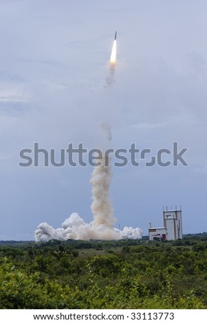 Kourou, French Guyana-July 1: launch of TerreStar-1, the heaviest commercial satellite ever launched, was performed with the 45th mission of an Ariane 5 on July 1, 2009 in Kourou, French Guyana.