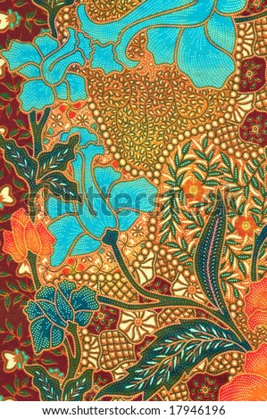 stock photo : Bright blue floral motif of traditional Batik sarong