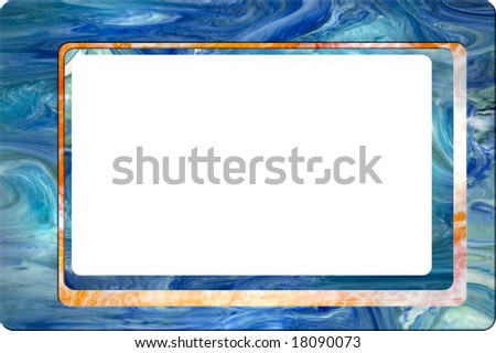 Contemporary rectangle blue and orange glass frame over white