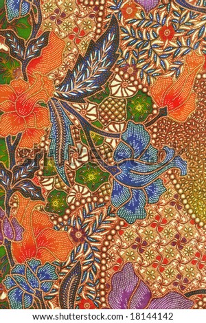 stock photo : Orange and blue floral traditional Batik sarong design