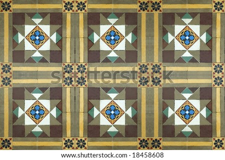 Rows of antique Nyonya floor tiles with geometric patterns