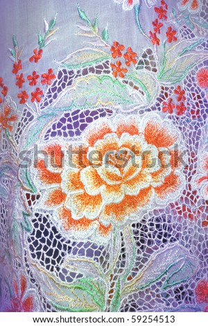 Light purple Kebaya cloth With intricate embroidery of orange flowers