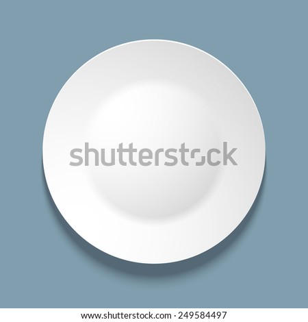 illustration of empty white plate. top view. on blue background.
