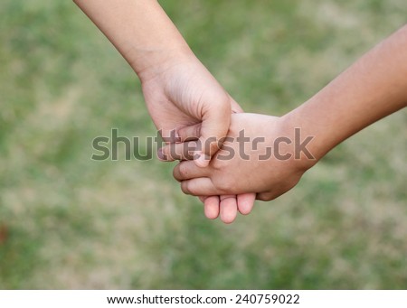 hands of children friends, summer nature outdoor