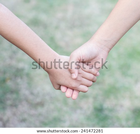 hands of children friends, summer nature outdoor