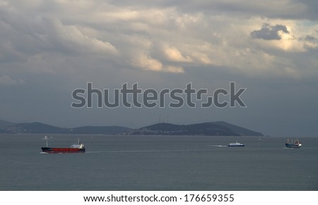 Cargo Ships in Bosphorus Istanbul  Turkey