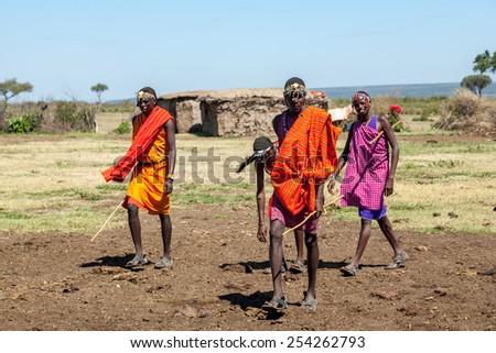 MASAI MARA,KENYA, AFRICA- FEB 12: Masai  men, review of daily life of local people,near to Masai Mara National Park Reserve, Feb 12, 2010,Kenya