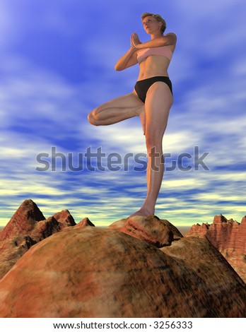 female form doing yoga in the desert