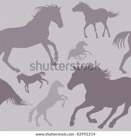 A square repeat pattern of silhouetted horses