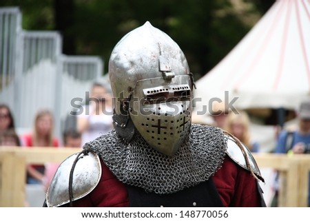 WARSAW, POLAND - JUNE 23: Knight ready to duel during Fire and Steel Olympics on June 23, 2013 in Warsaw, Poland.