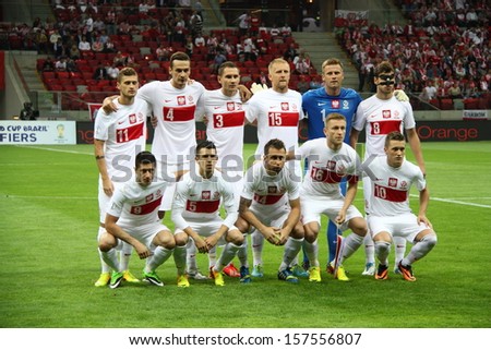 WARSAW, POLAND - SEPTEMBER 6: Poland national football team before the 2014 World Cup qualification football match between Poland and Montenegro on September 6, 2013 in Warsaw, Poland.