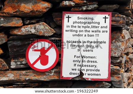 List of items prohibited on the board before entering the Georgian church