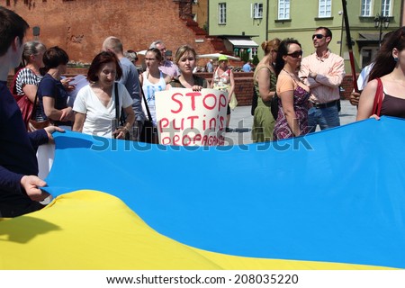 WARSAW, POLAND - July 27: The pro-Ukrainian protest against policy of the president of Russia Vladimir Putin, on July 27, 2014 in Warsaw, Poland.
