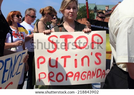 WARSAW, POLAND - JULY 27, 2014: The pro-Ukrainian protest against policy of the President of Russia Vladimir Putin.