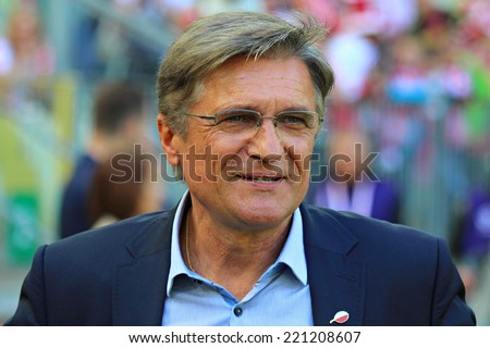 GDANSK, POLAND - JUNE 6, 2014: Adam Nawalka, manager of Poland national football team before the friendly football match between Poland and Lithuania. Final result: 2:1