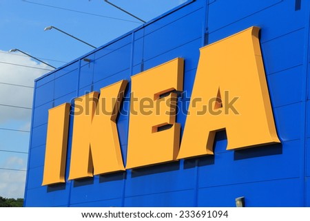 WARSAW, POLAND - JULY 12, 2014: Front entrance of IKEA store. Ikea is the world\'s largest furniture retailer and sells ready to assemble furniture.
