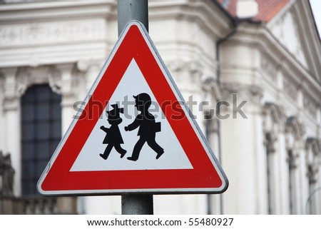 Road sign for the security of children near a school.