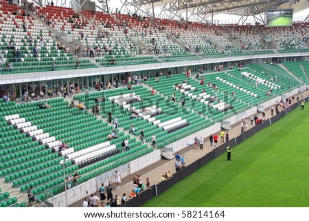 WARSAW, POLAND - JULY 31: Legia Warszawa new football stadium during the open day for fans on July 31, 2010 in Warsaw, Poland.
