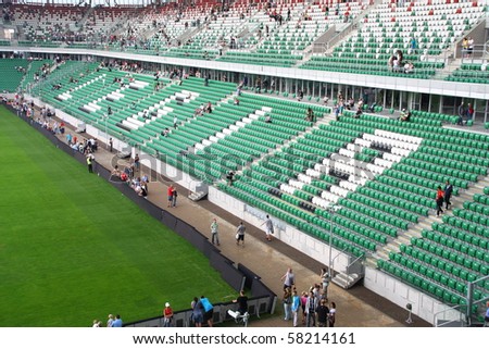 WARSAW, POLAND - JULY 31: Legia Warszawa new football stadium during the open day for fans on July 31, 2010 in Warsaw, Poland.