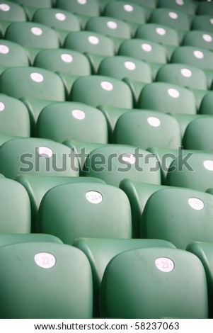 Rows of empty stadium seats. Legia Warsaw New Stadium, Poland.