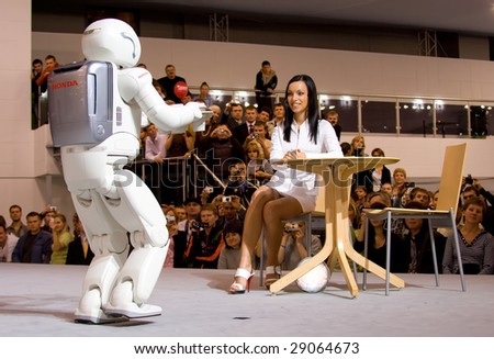 MOSCOW - SEPTEMBER 2 : Honda ASIMO humanoid robot presented at Moscow international motor show in Moscow, Russia on September 2, 2008. ASIMO stands for \