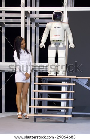 MOSCOW - SEPTEMBER 2 : Honda ‘ASIMO’ humanoid robot presented at Moscow international motor show in Moscow, Russia on September 2, 2008. ASIMO stands for 
