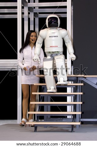 MOSCOW - SEPTEMBER 2 : Honda ‘ASIMO’ humanoid robot presented at Moscow international motor show in Moscow, Russia on September 2, 2008. ASIMO stands for \