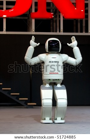 MOSCOW - SEPTEMBER 2 : Honda ASIMO humanoid robot presented at Moscow international motor show on September 2, 2008 in Moscow, Russia. ASIMO stands for \