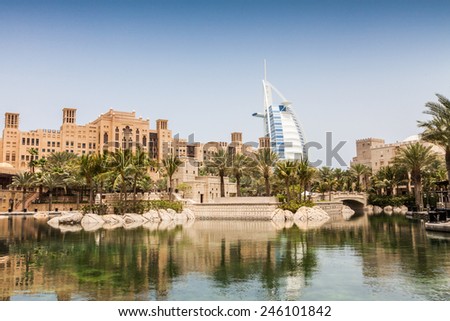 DUBAI, UNITED ARAB EMIRATES - MAY 5: Burj Al Arab (Tower of the Arabs), a luxury 5 Star hotel located in Dubai, United Arab Emirates on May 5, 2012. It is called \