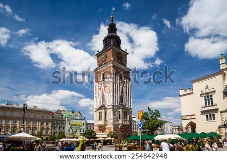 KRAKOW, POLAND - JULY 27: Church tower of the Cloth Hall in the city centre of Krakow, Poland on July 27, 2009. Krakow is the second largest city in Poland.