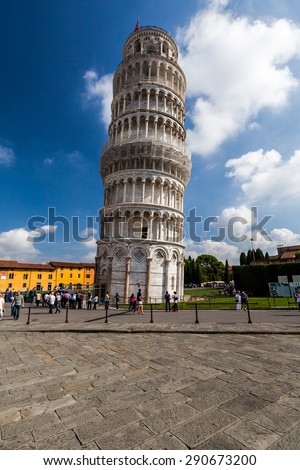 PISA, ITALY - OCTOBER 7: Exterior views of the famous buildings of Pisa at the Square of Miracles on October 7, 2009. Pisa is the capital city of the Province of Pisa in the italian region Tuscany.