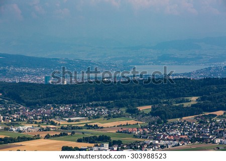 Views from to Mountain Lagern to Zurich and the villages around, Switzerland July 24, 2015.