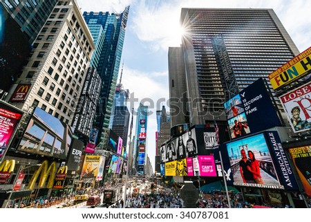 NEW YORK - AUGUST 22: Views of the rush streets of Manhattan at Times Square on August 22, 2015. Times Square is a busy place in the Midtown district of Manhattan, New York.