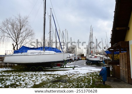Sailboats on Boat Trailers in a Marina