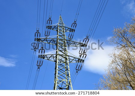 Overhead Line Tower with blue Sky