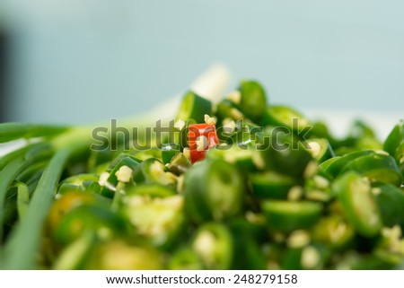 Blur picture of Cut Red pepper and Green pepper  on Background