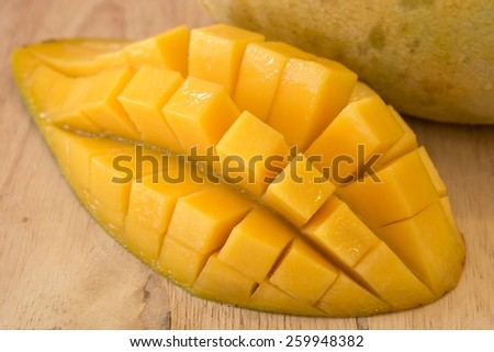 Fresh mango cut and cubed in its skin