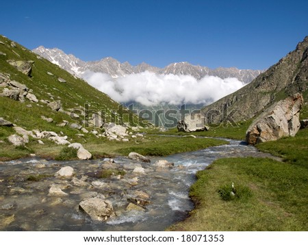 Mountains and river. Caucasus.
