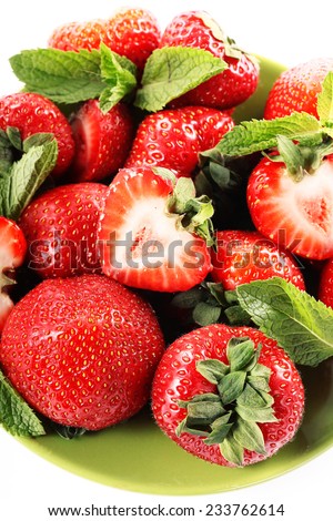 bright dish with strawberries